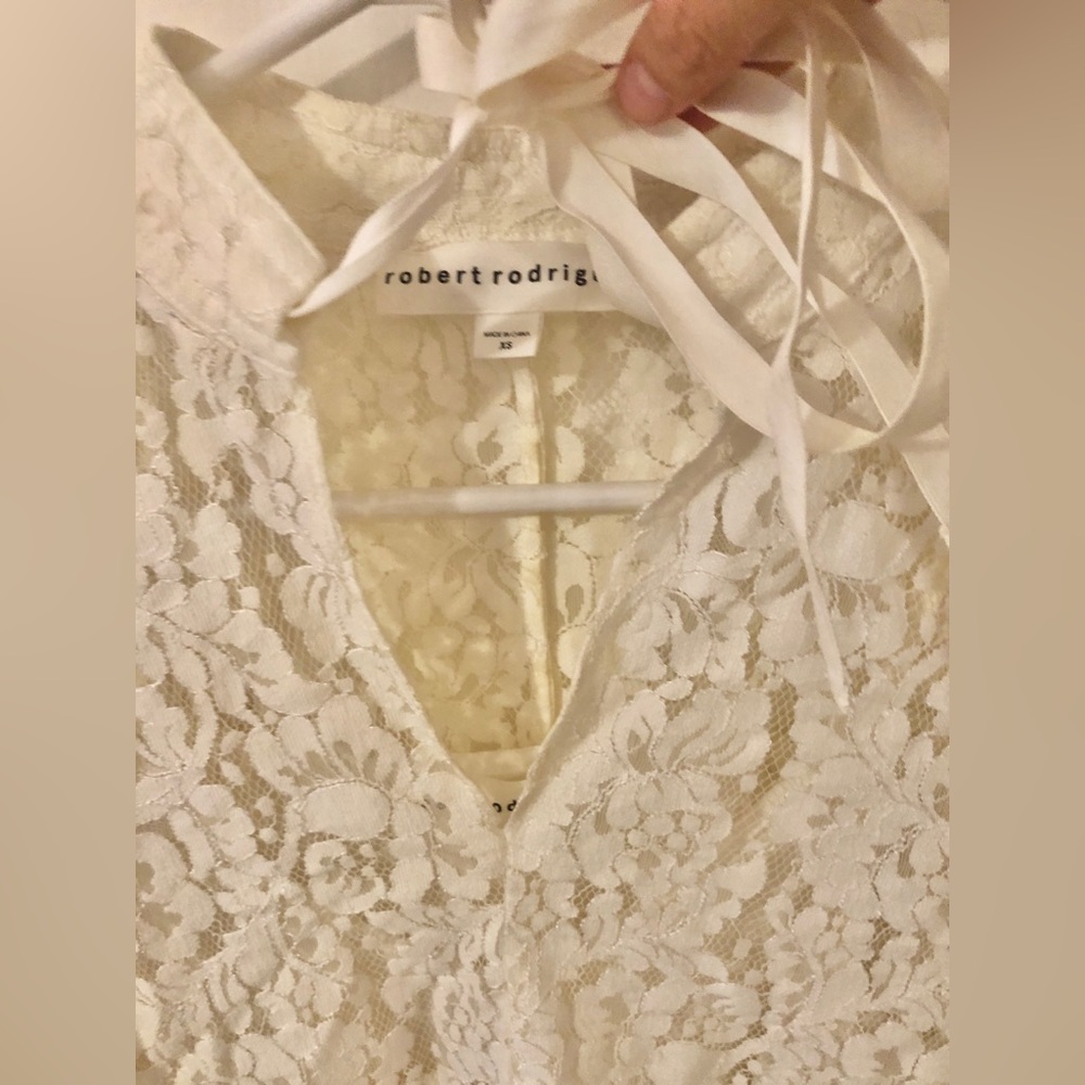 Robert Rodriguez Ivory Lace Tie-Neck Long Bell Sleeve Boho off White Blouse xs - Picture 6 of 11